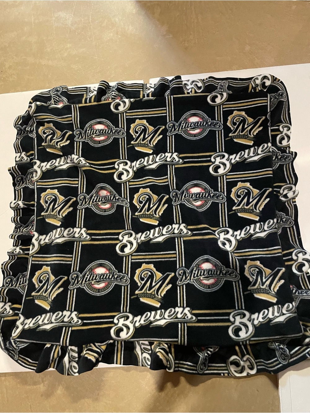Milwaukee Brewers Black & Gold Ruffled Receiving Blanket Fleece
